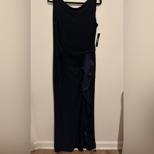 Lauren Ralph Lauren Evening Gown | Navy Blue | Faux Wrap | Size 16 | NWT | A09